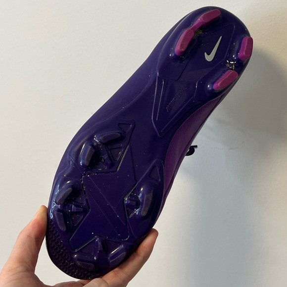Purple Nike Soccer Cleats with Silver Swoosh with purple shoelaces - Picture 3 of 6